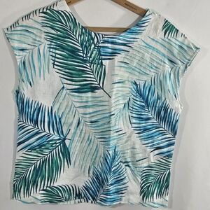 Tahari tropical print 100% linen blouse top  size S